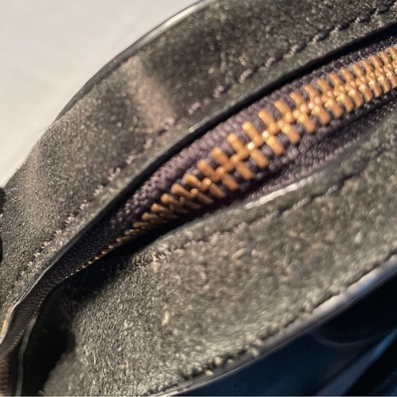 kate spade Pebbled Textured Black Leather Purse Suede Top Detachable Tassel - Picture 10 of 14